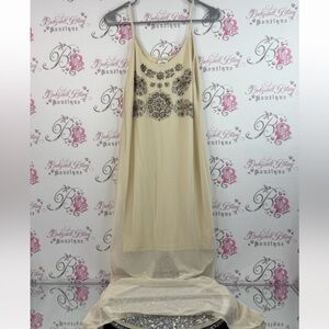 Powerline dress long maxi Cream Sleeveless Dress flower brown Floral Pattern